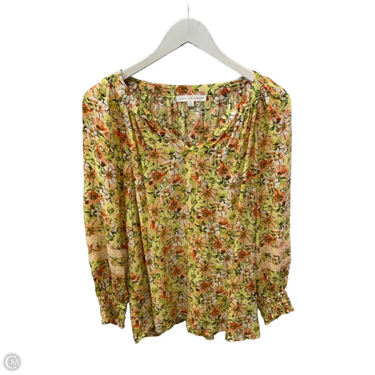 Top Long Sleeve By Jane And Delancey In Orange & Yellow, Size: M