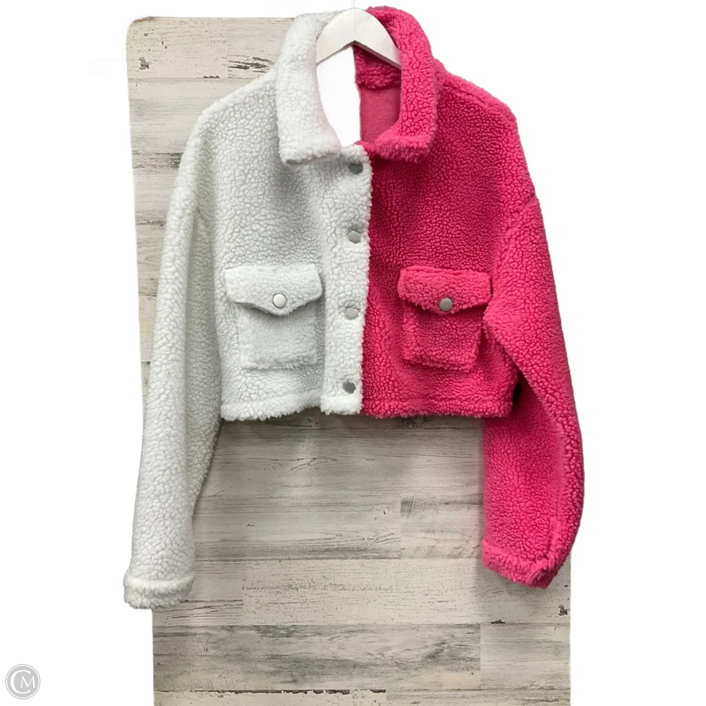 Jacket Fleece By Shein In Pink & White, Size: L