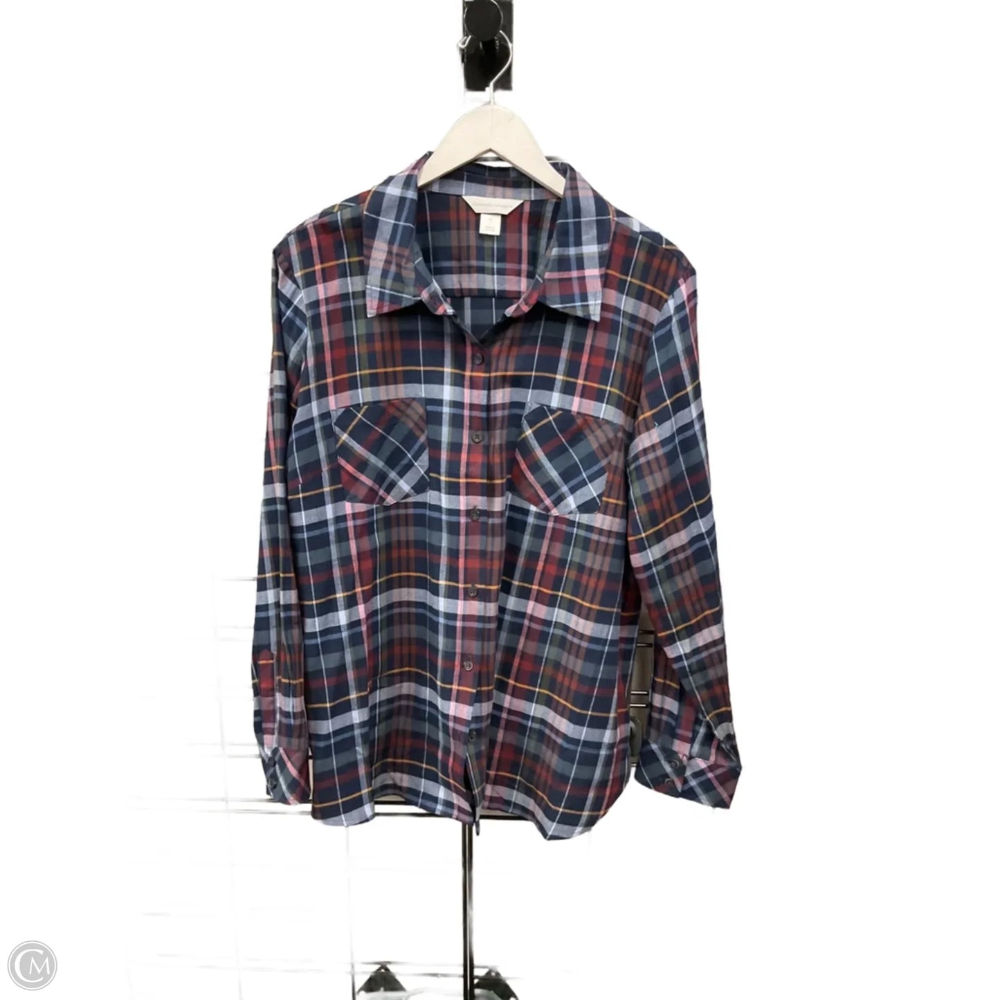 Top Long Sleeve By Christopher And Banks In Plaid Pattern, Size: Xl