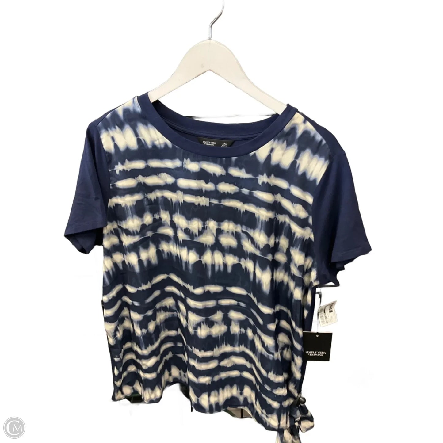 Top Short Sleeve By Simply Vera In Blue & White, Size: Xxl