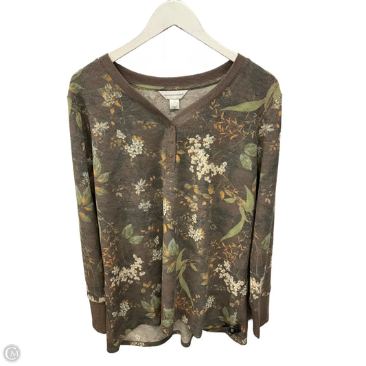 Top Long Sleeve By Christopher And Banks In Brown & Green, Size: Xl