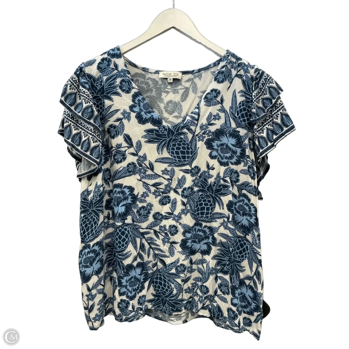 Top Short Sleeve By Rachel Zoe In Blue & White, Size: 2x