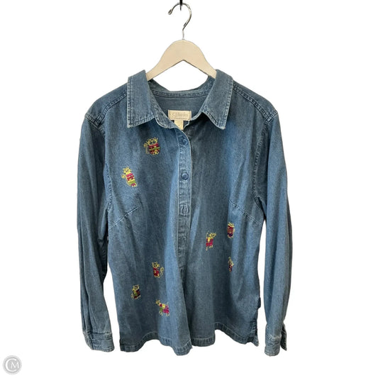 Top Long Sleeve By Cj Banks In Blue Denim, Size: 1x