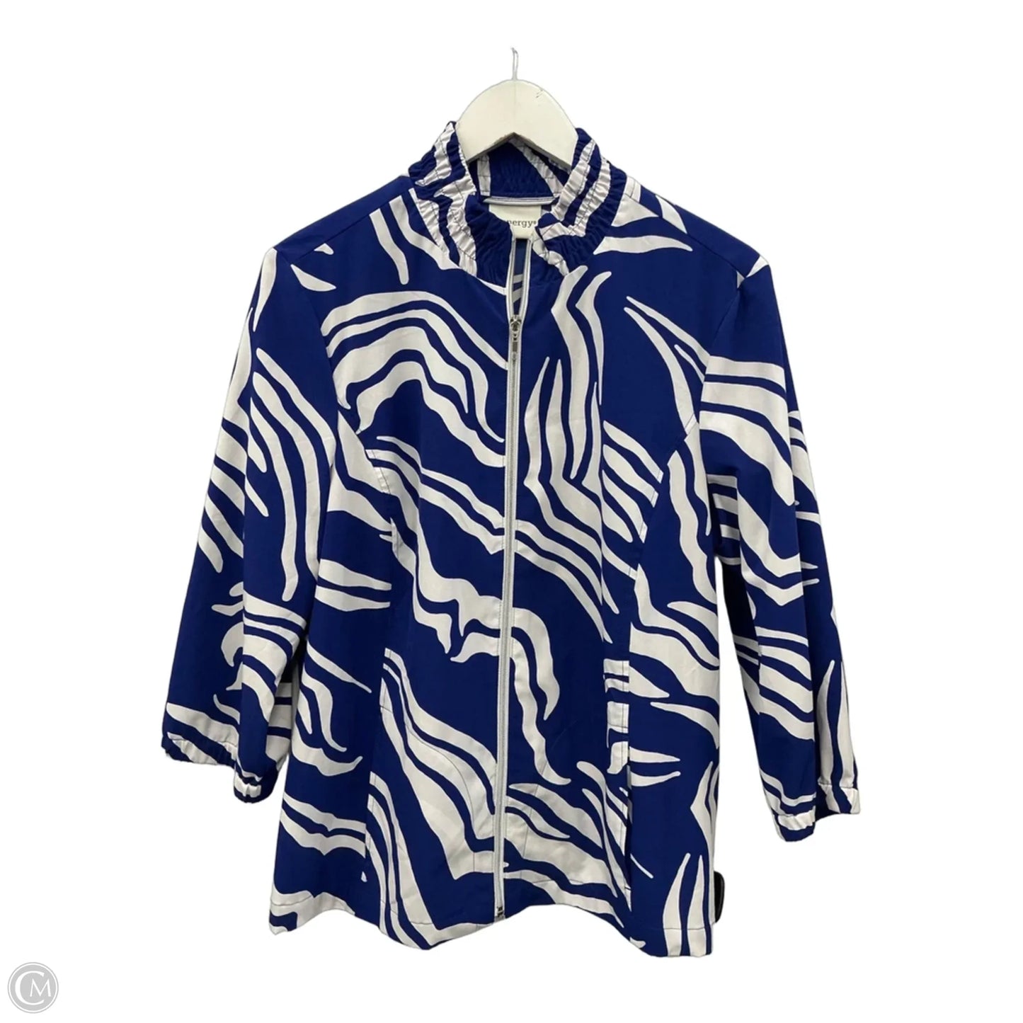 Athletic Jacket By Zenergy By Chicos In Blue & White, Size: L