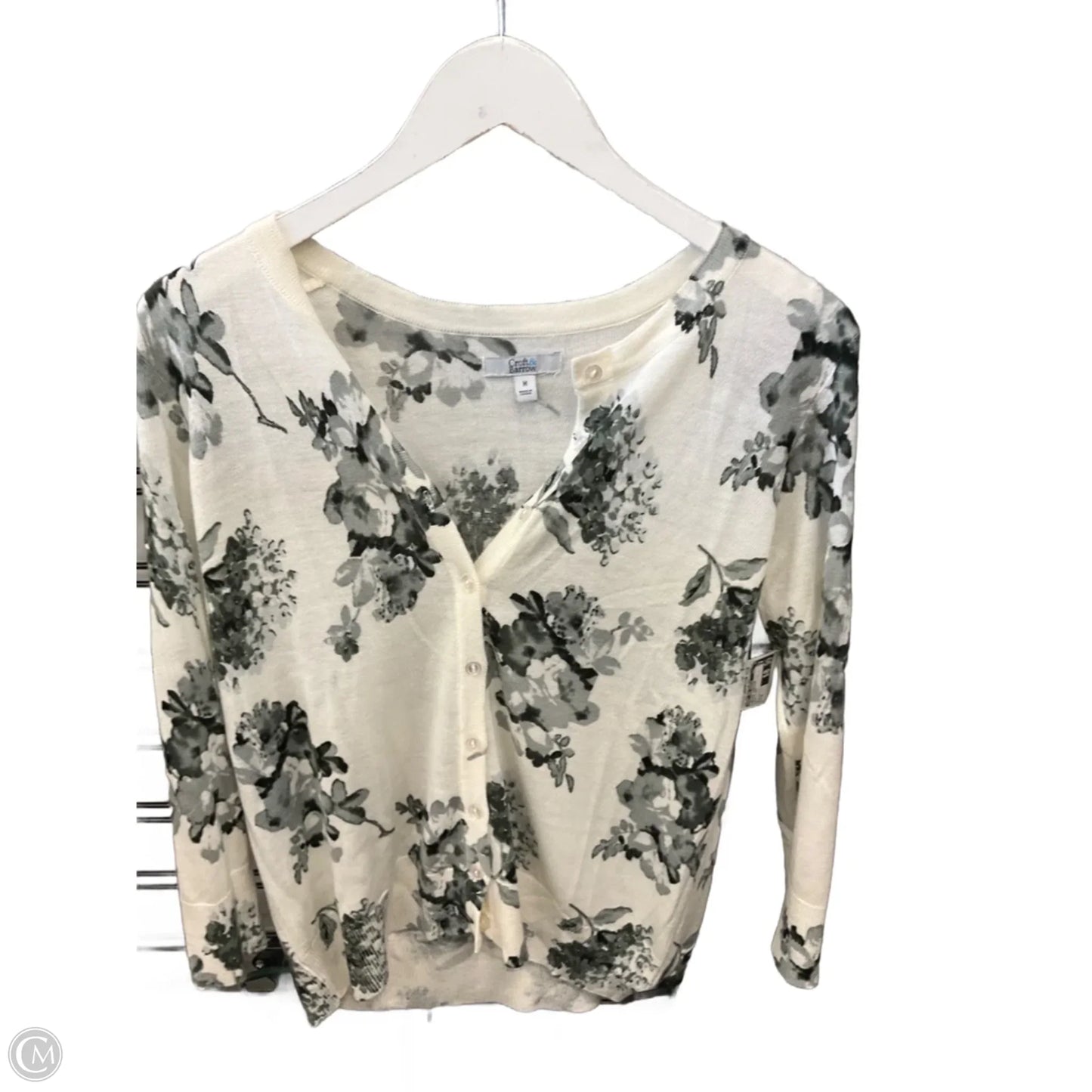 Sweater Cardigan By Croft And Barrow In Cream & Grey, Size: M