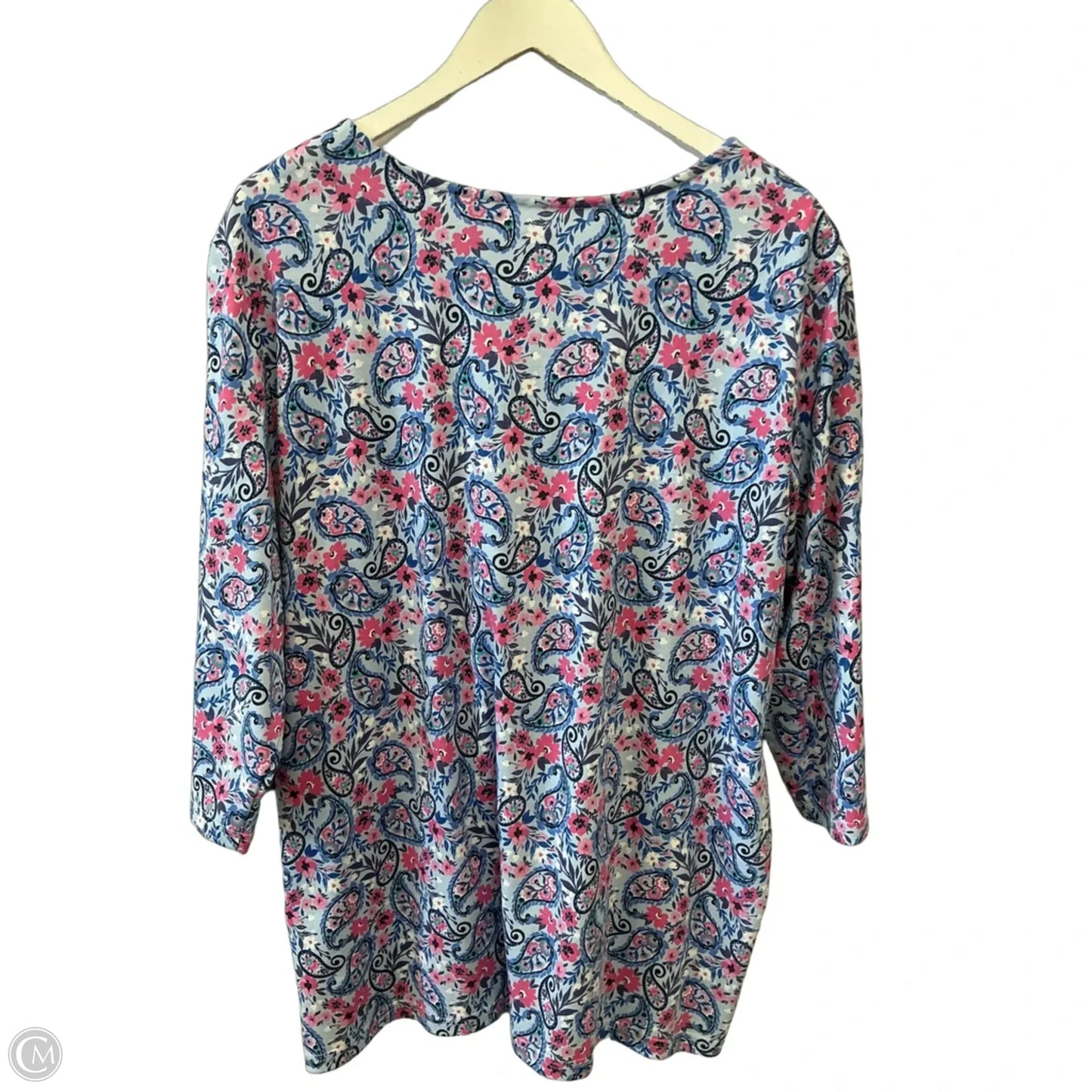 Top 3/4 Sleeve Basic By Blair In Blue & Pink, Size: 2x