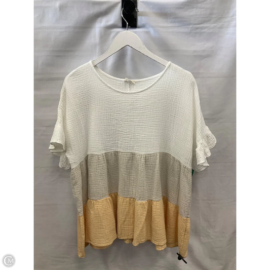 Top Short Sleeve By Lovely Melody In White & Yellow, Size: 2x