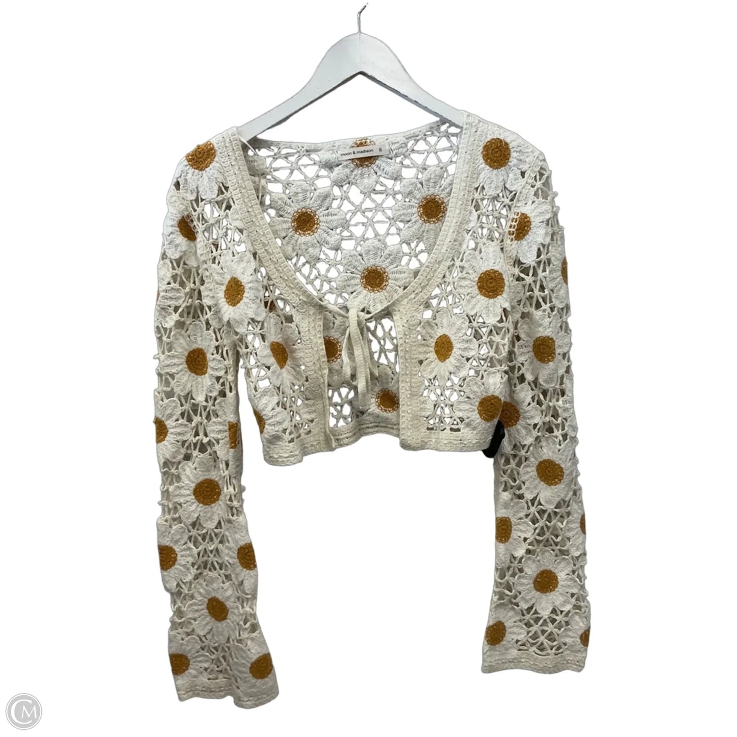 Sweater Cardigan By Moon And Madison In White & Yellow, Size: S