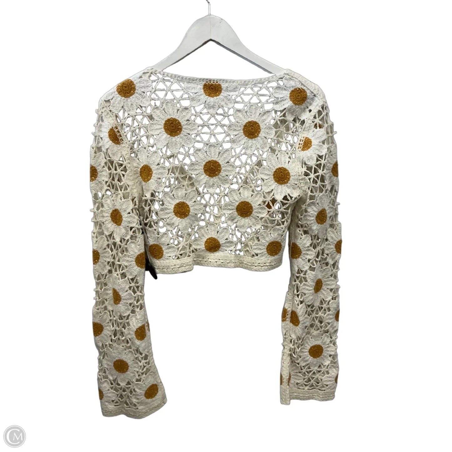 Sweater Cardigan By Moon And Madison In White & Yellow, Size: S