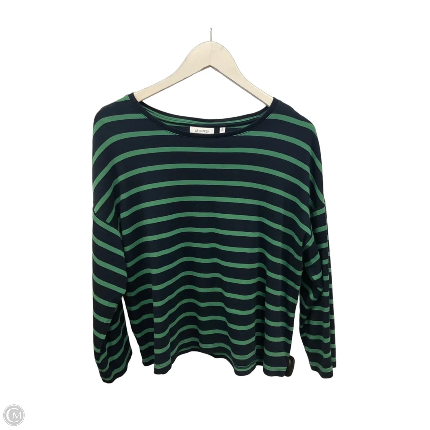 Top 3/4 Sleeve By Chicos In Striped Pattern, Size: L
