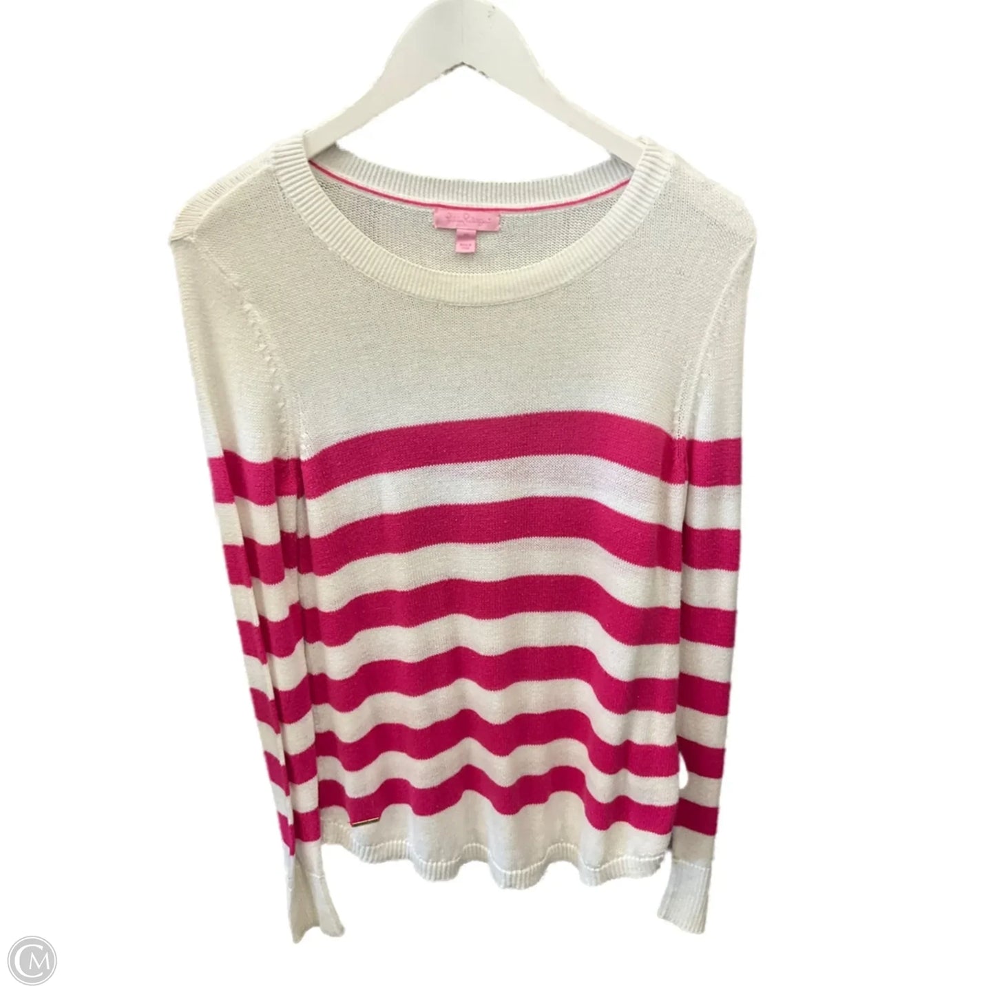 Top Long Sleeve Designer By Lilly Pulitzer In Pink & White, Size: M