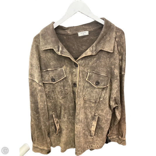 Jacket Shirt By Zenana In Brown, Size: 3x