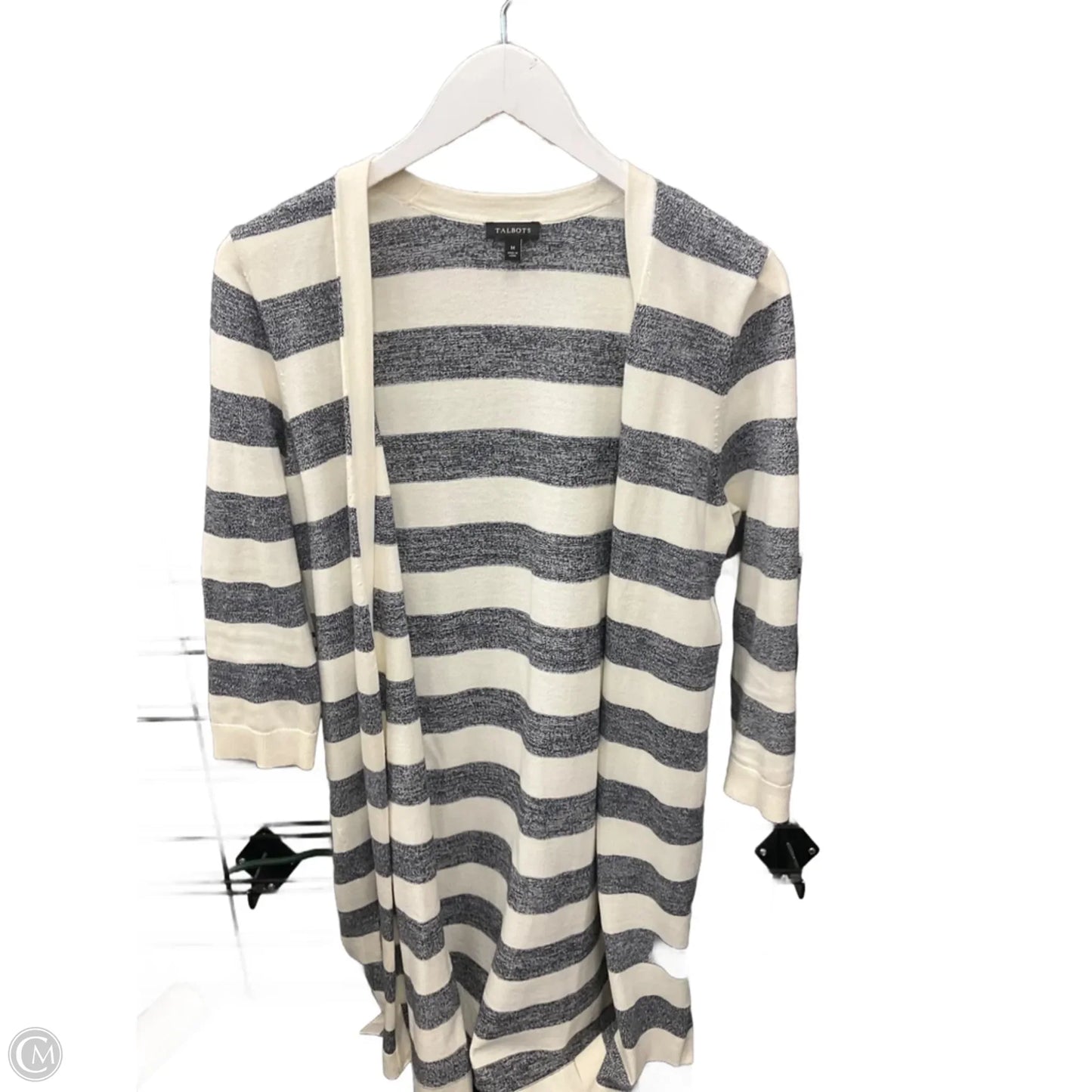 Sweater Cardigan By Talbots In Blue & White, Size: M