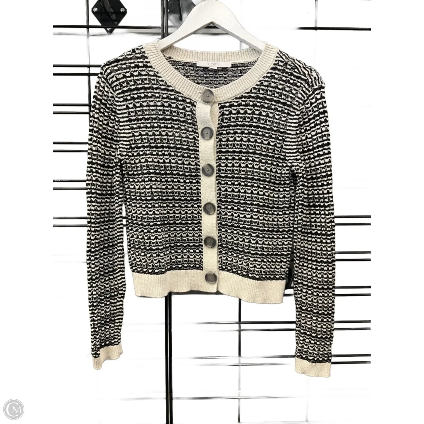 Sweater Cardigan By Loft In Black & Cream, Size: S