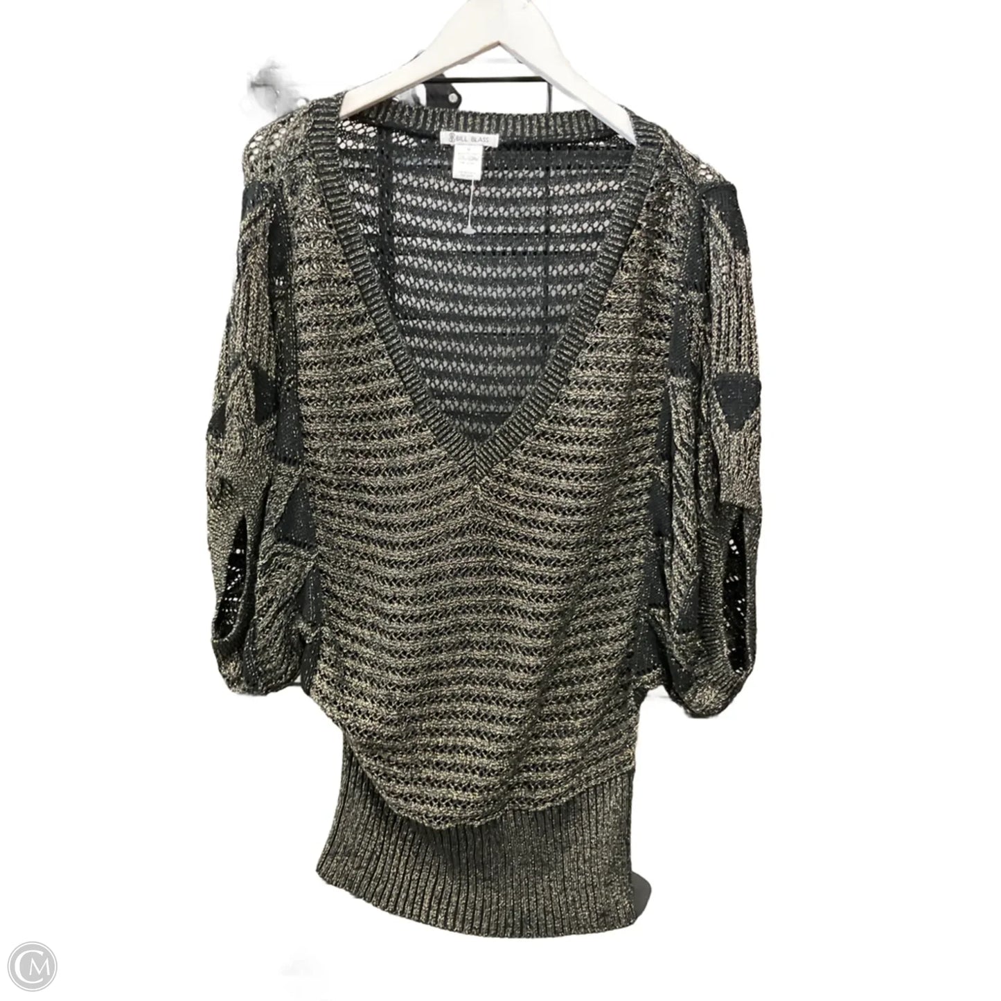 Top Short Sleeve By Bill Blass In Black & Gold, Size: M