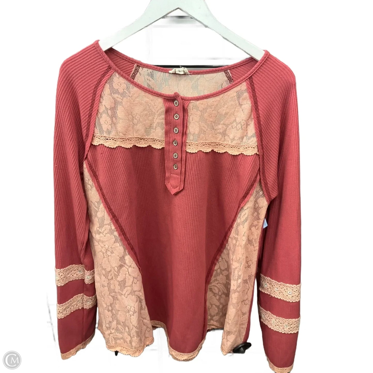 Top Long Sleeve By Pol In Coral, Size: L