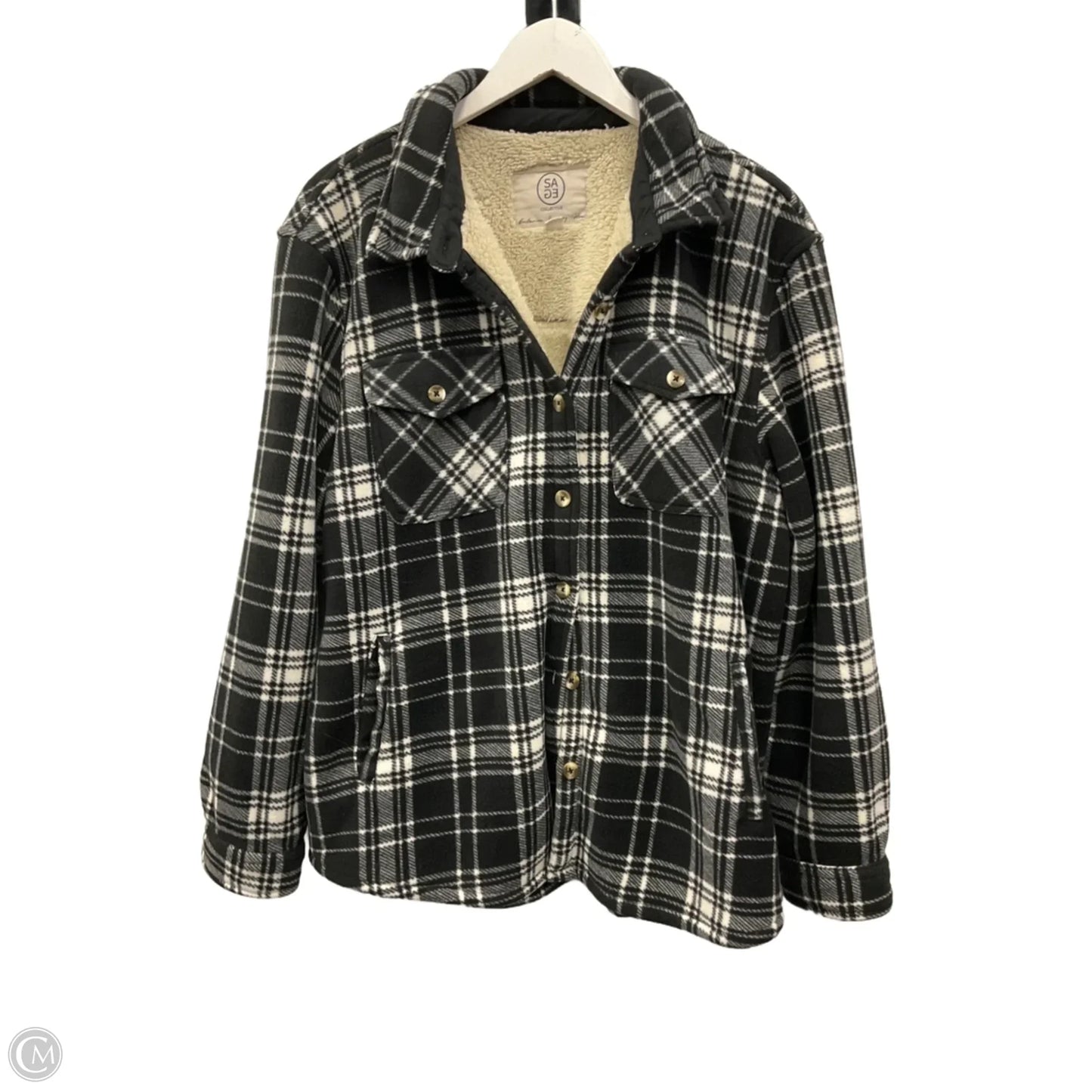 Jacket Shirt By Sage In Black & White, Size: Xl