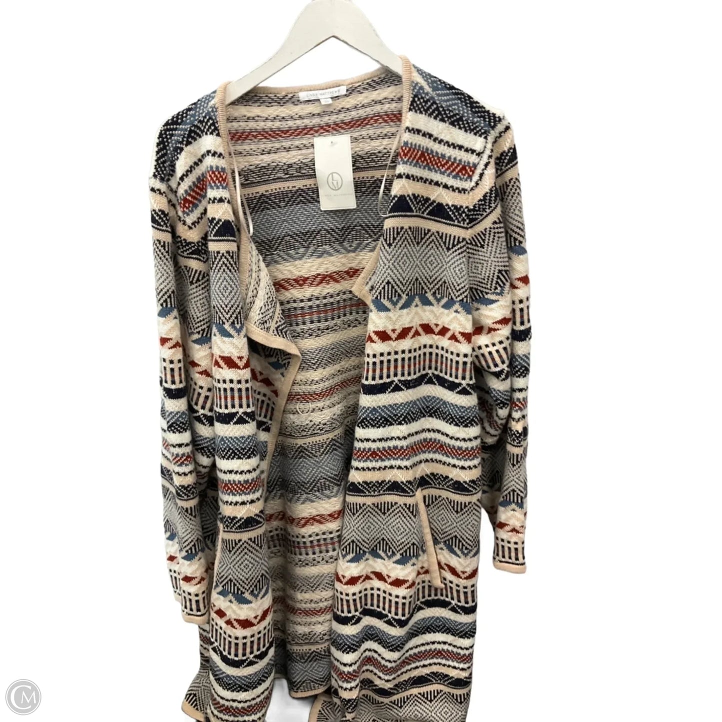 Sweater Cardigan By Clothes Mentor In Blue & Cream, Size: 2x