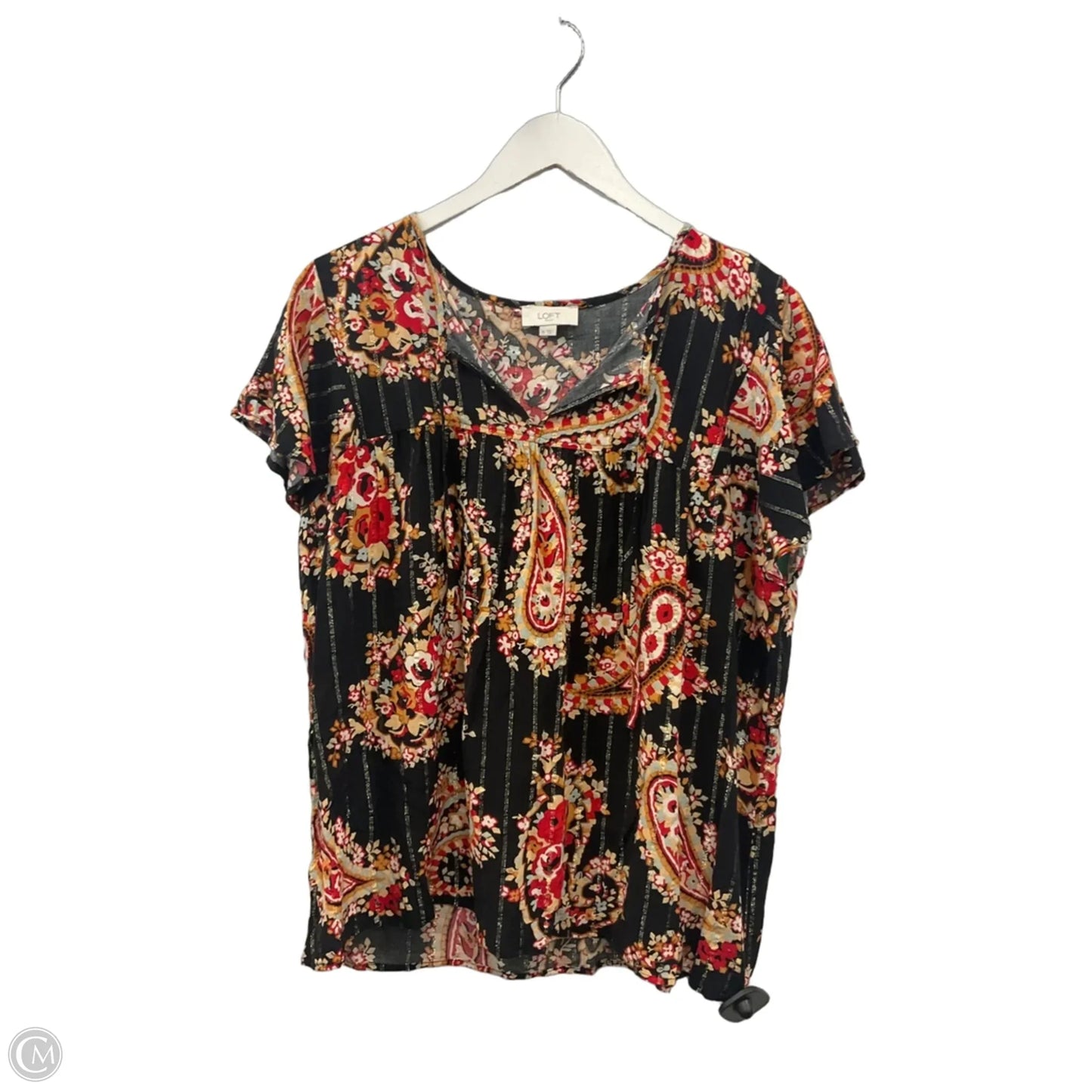 Top Short Sleeve By Loft In Black & Red, Size: Xl