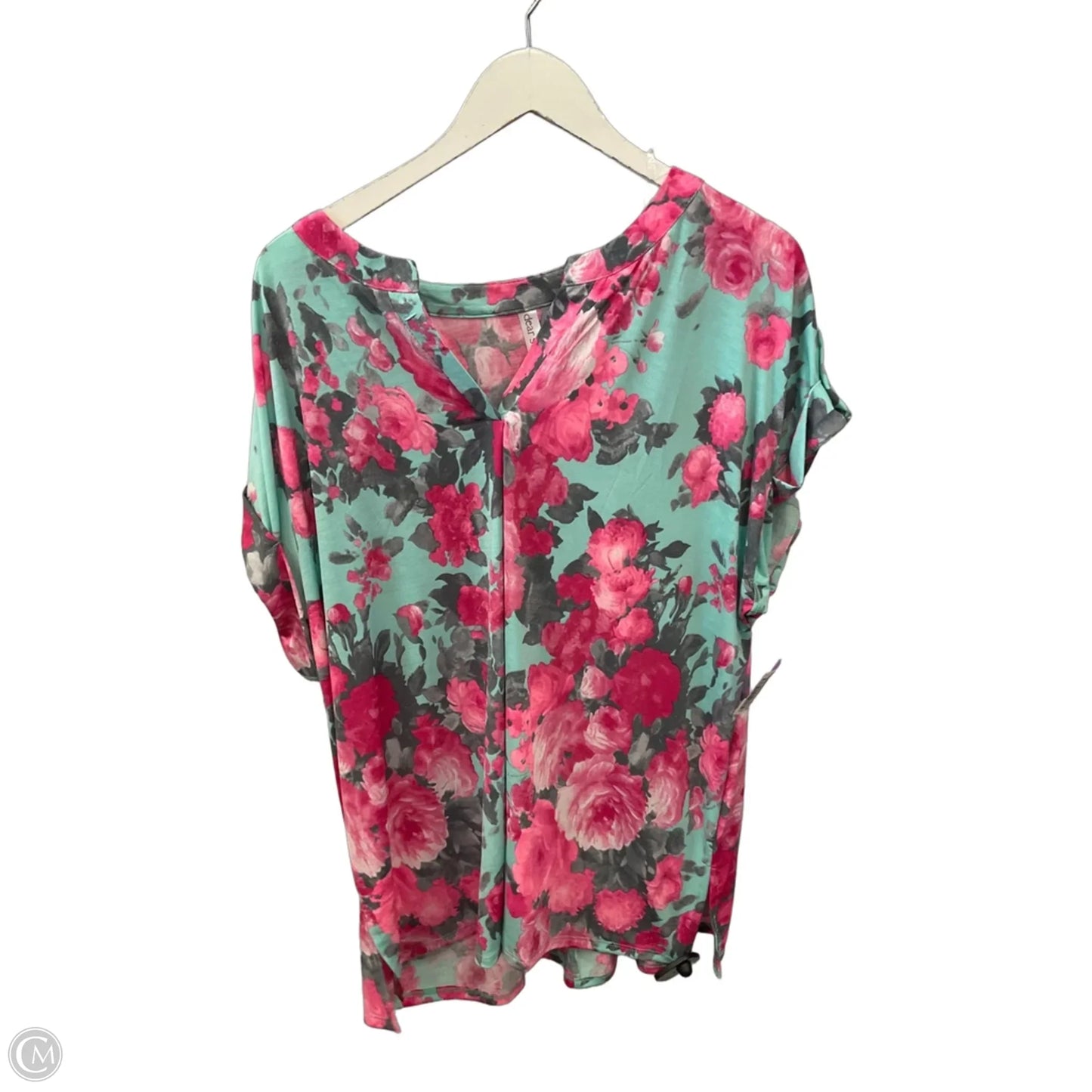 Top Short Sleeve By Dear Scarlett In Green & Pink, Size: 2x
