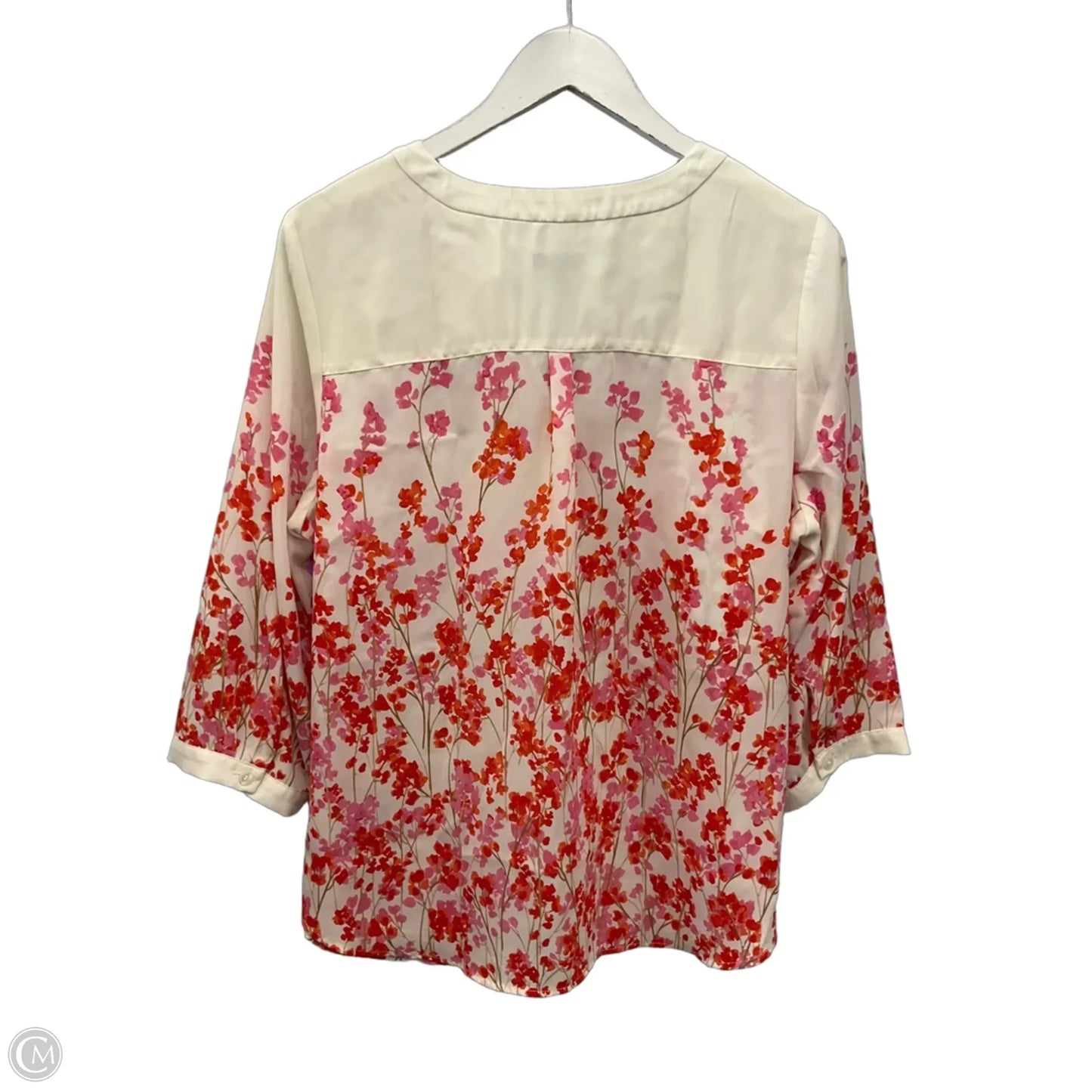 Top 3/4 Sleeve By Talbots In Cream & Orange, Size: 1x
