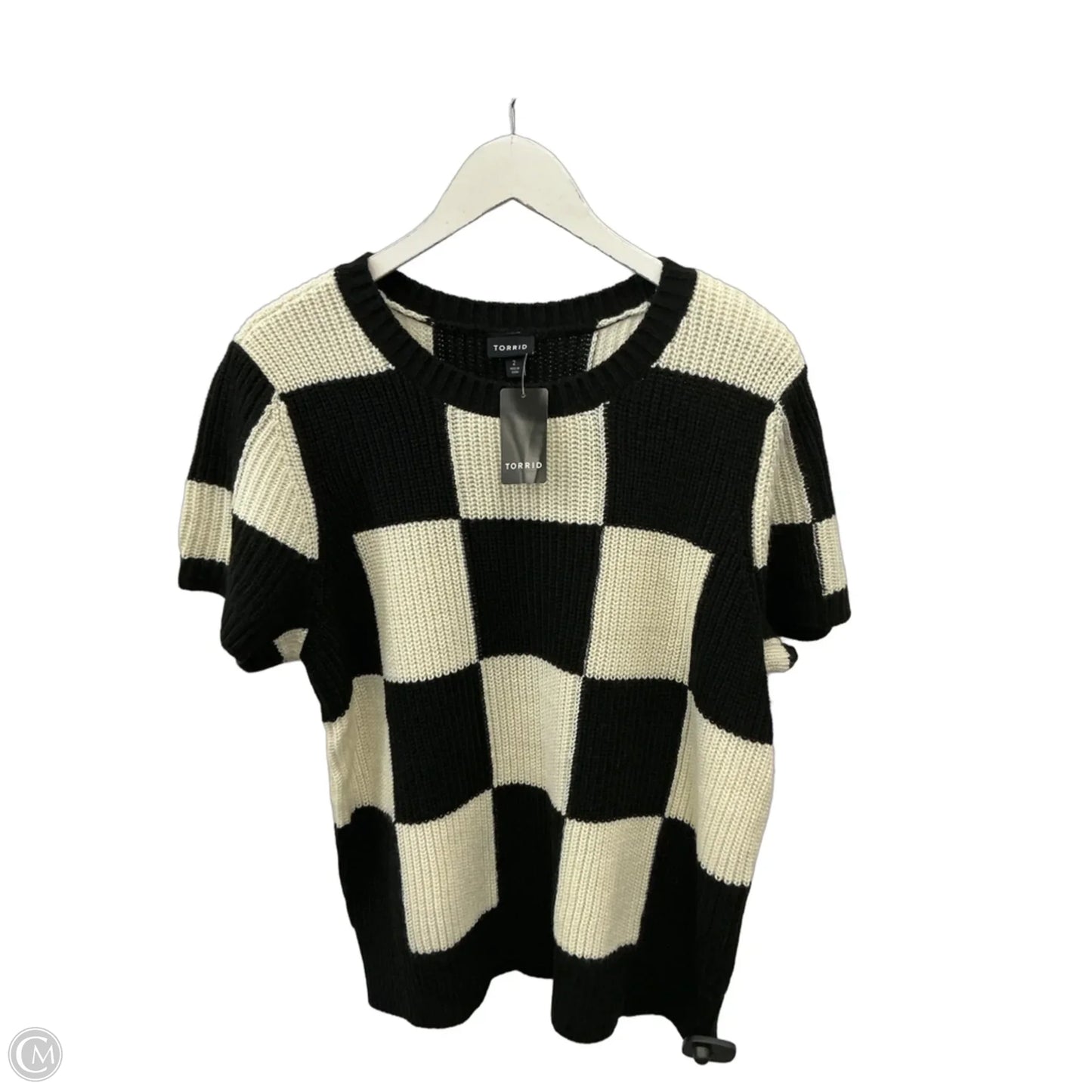 Sweater Short Sleeve By Torrid In Black & Cream, Size: 2x