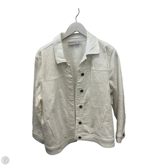Jacket Denim By Chicos In White Denim, Size: Xl