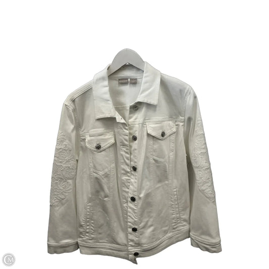 Jacket Denim By Chicos In White Denim, Size: Xl