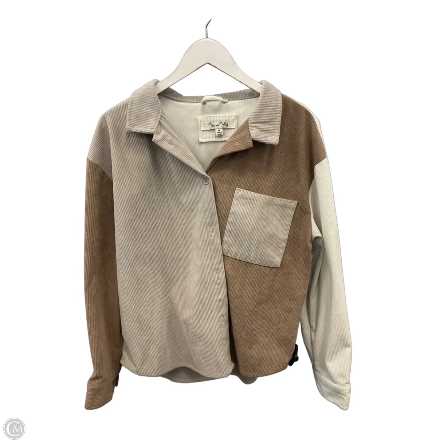 Jacket Shirt By Clothes Mentor In Tan & White, Size: M