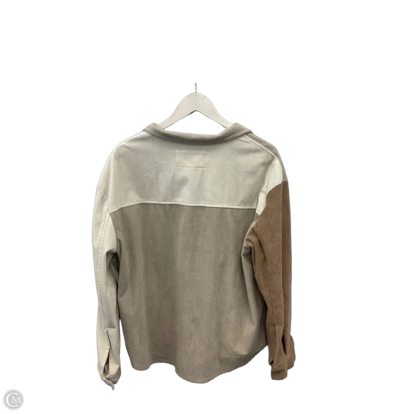 Jacket Shirt By Clothes Mentor In Tan & White, Size: M
