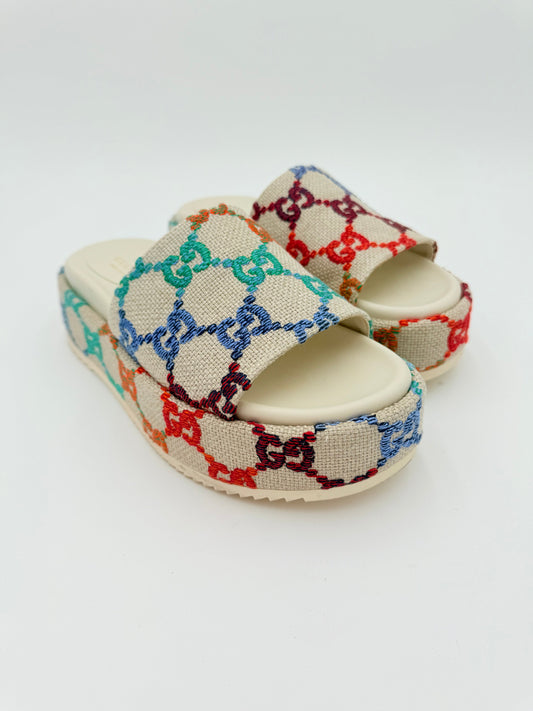 Sandals Luxury Designer By Gucci In Multi, Size:8.5