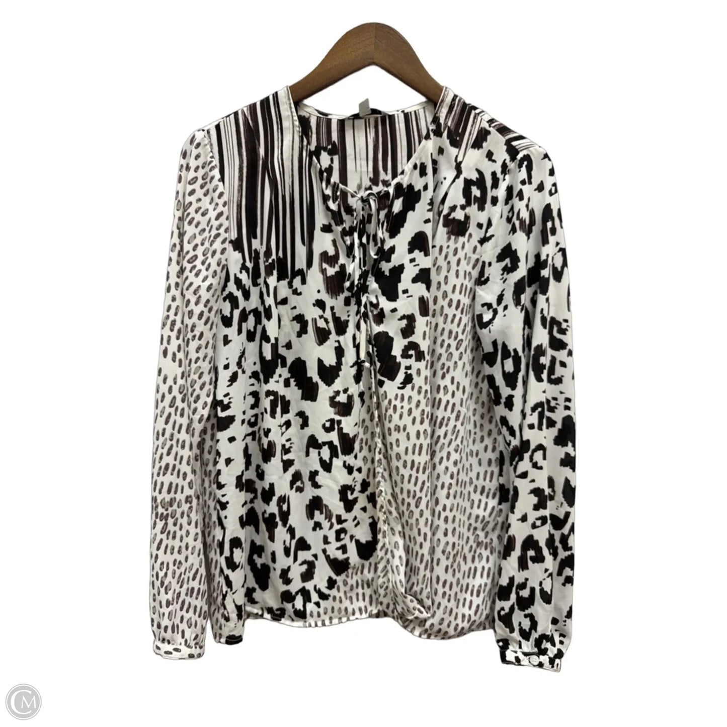 Top Long Sleeve By Cabi In Brown & White, Size: L