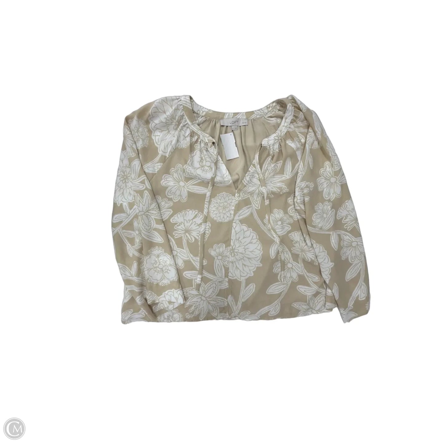 Top Long Sleeve By Loft In Tan & White, Size: Mp
