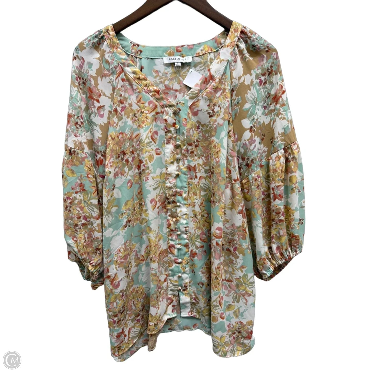 Top 3/4 Sleeve By Rose And Olive In Floral Print, Size: 1x
