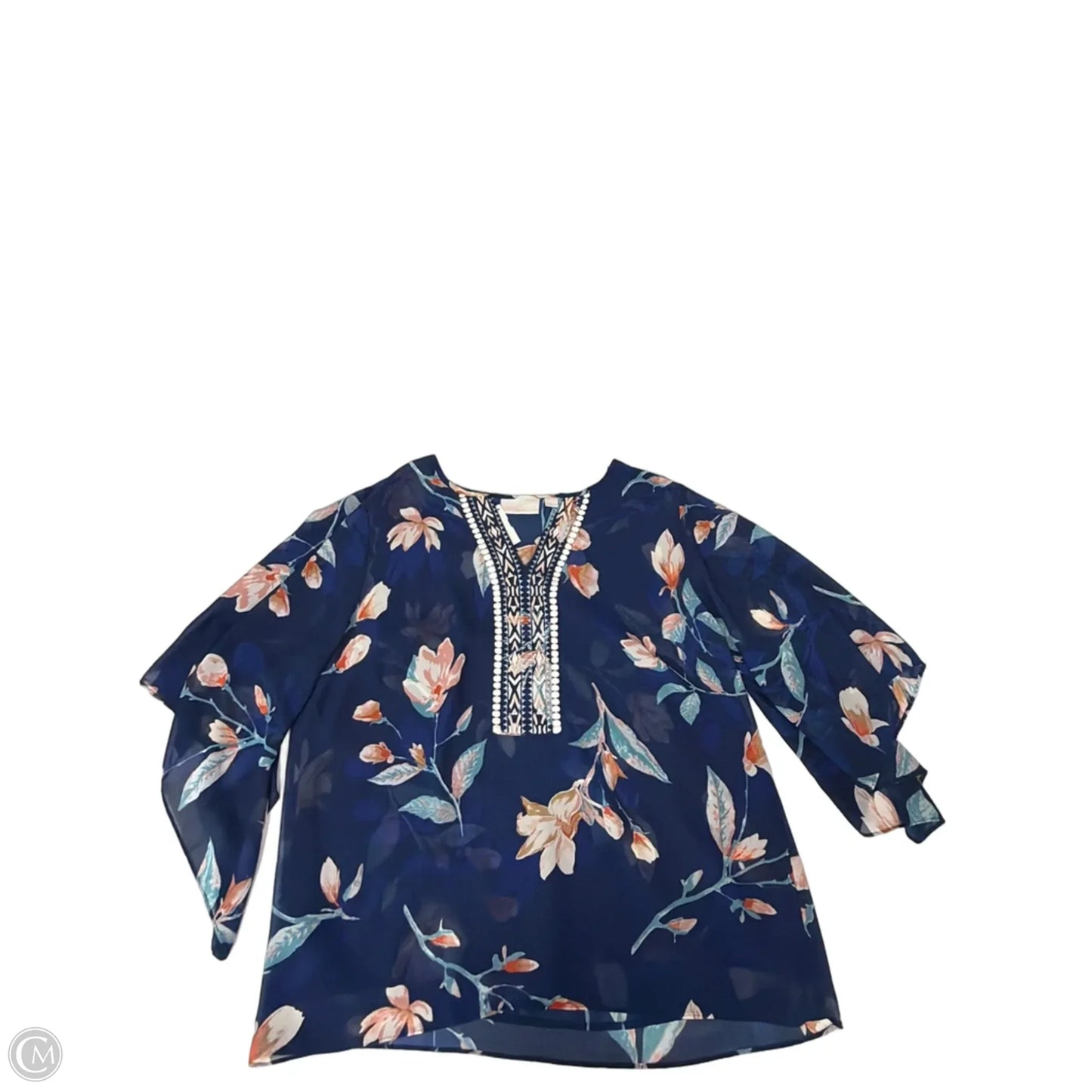Top 3/4 Sleeve By Belle By Kim Gravel In Floral Print, Size: M