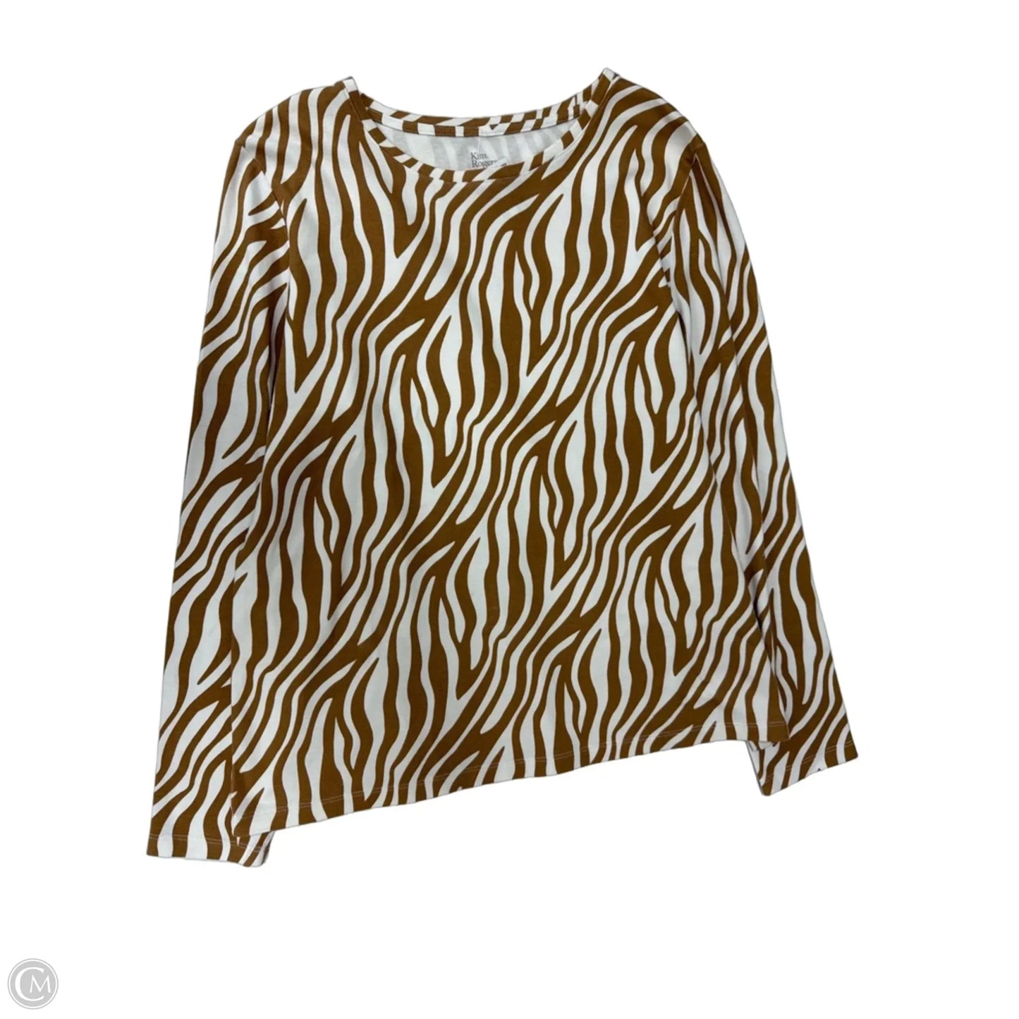 Top Long Sleeve Basic By Kim Rogers In Tan & White, Size: M
