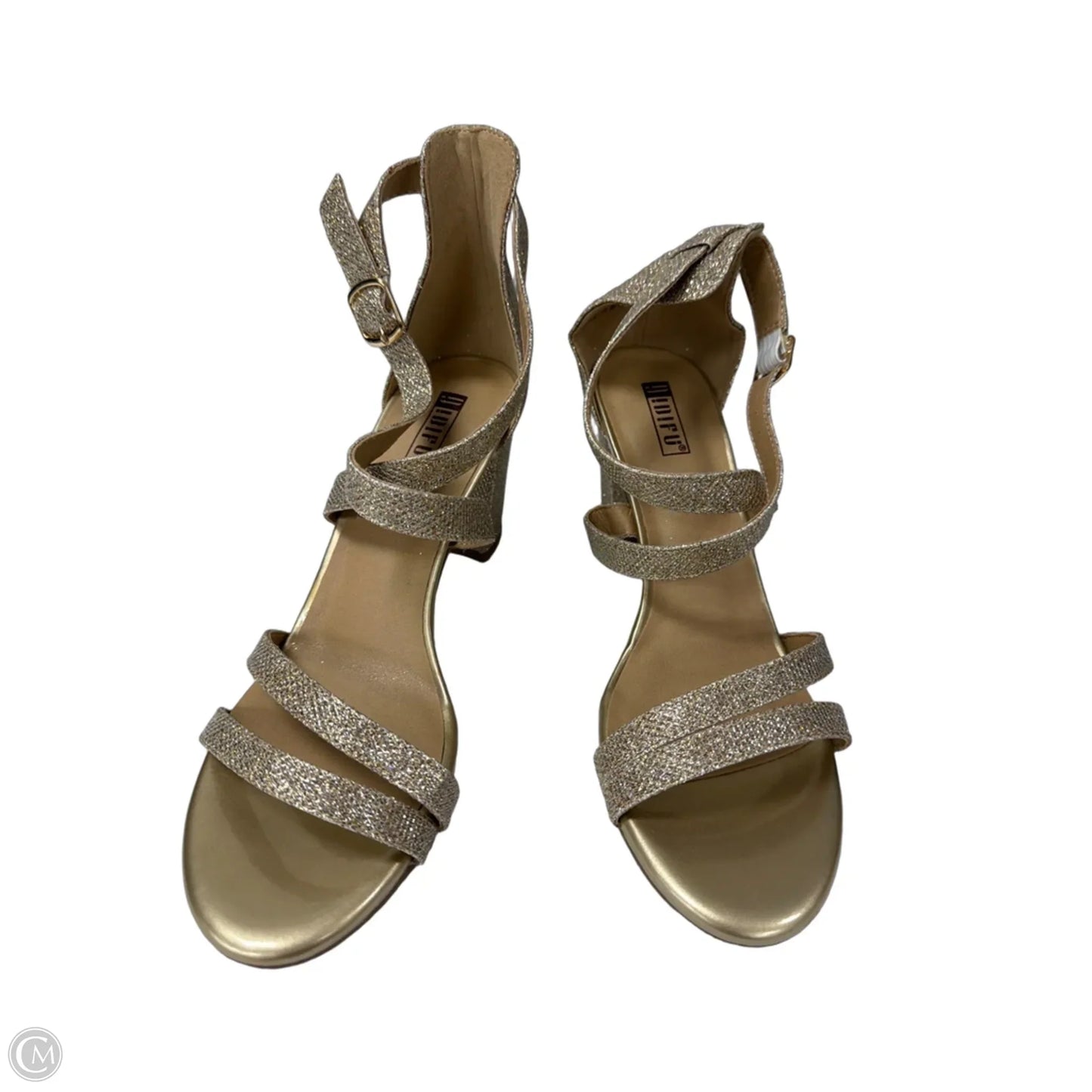 Sandals Heels Block By Clothes Mentor In Gold, Size: 8.5