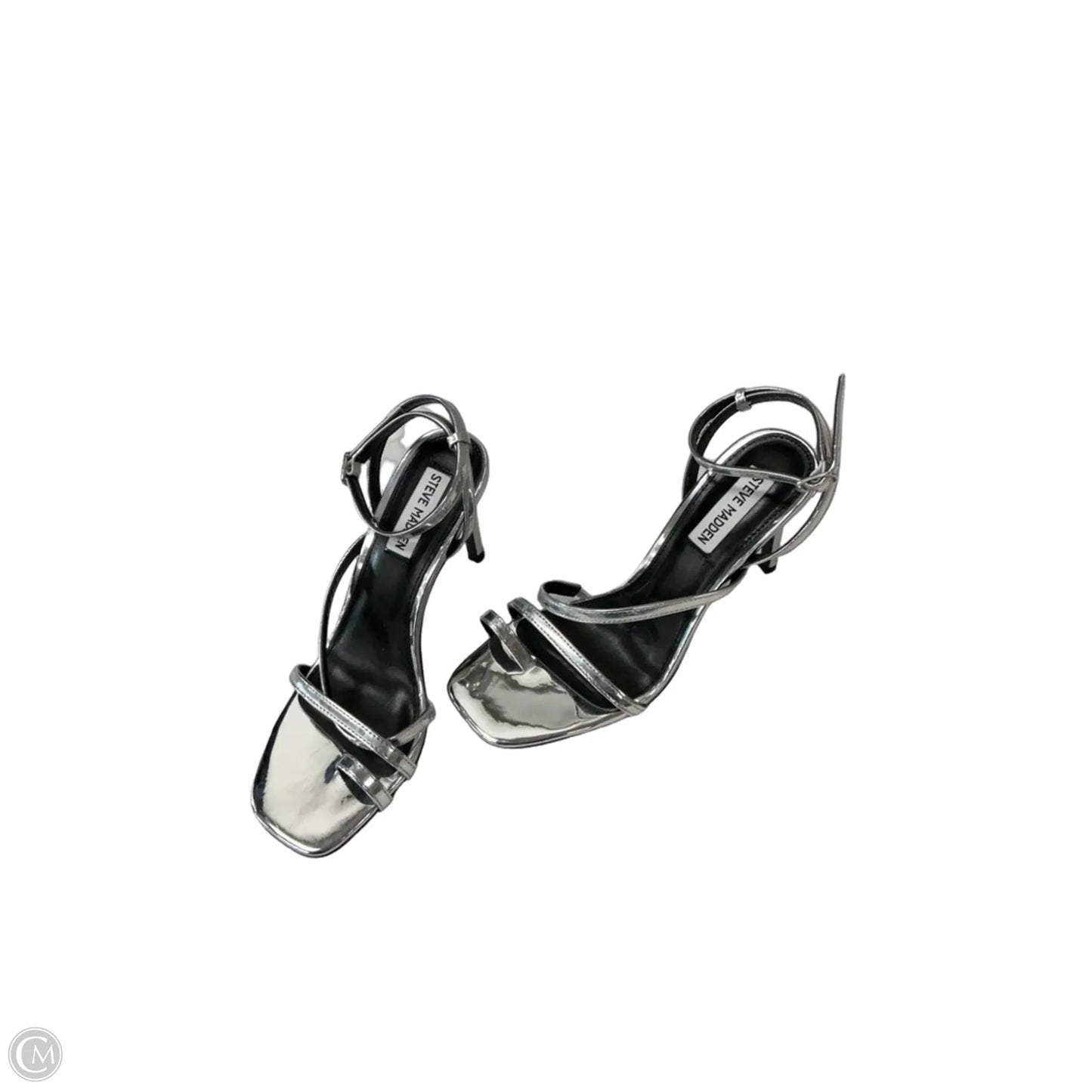 Sandals Heels Stiletto By Steve Madden In Silver, Size: 7
