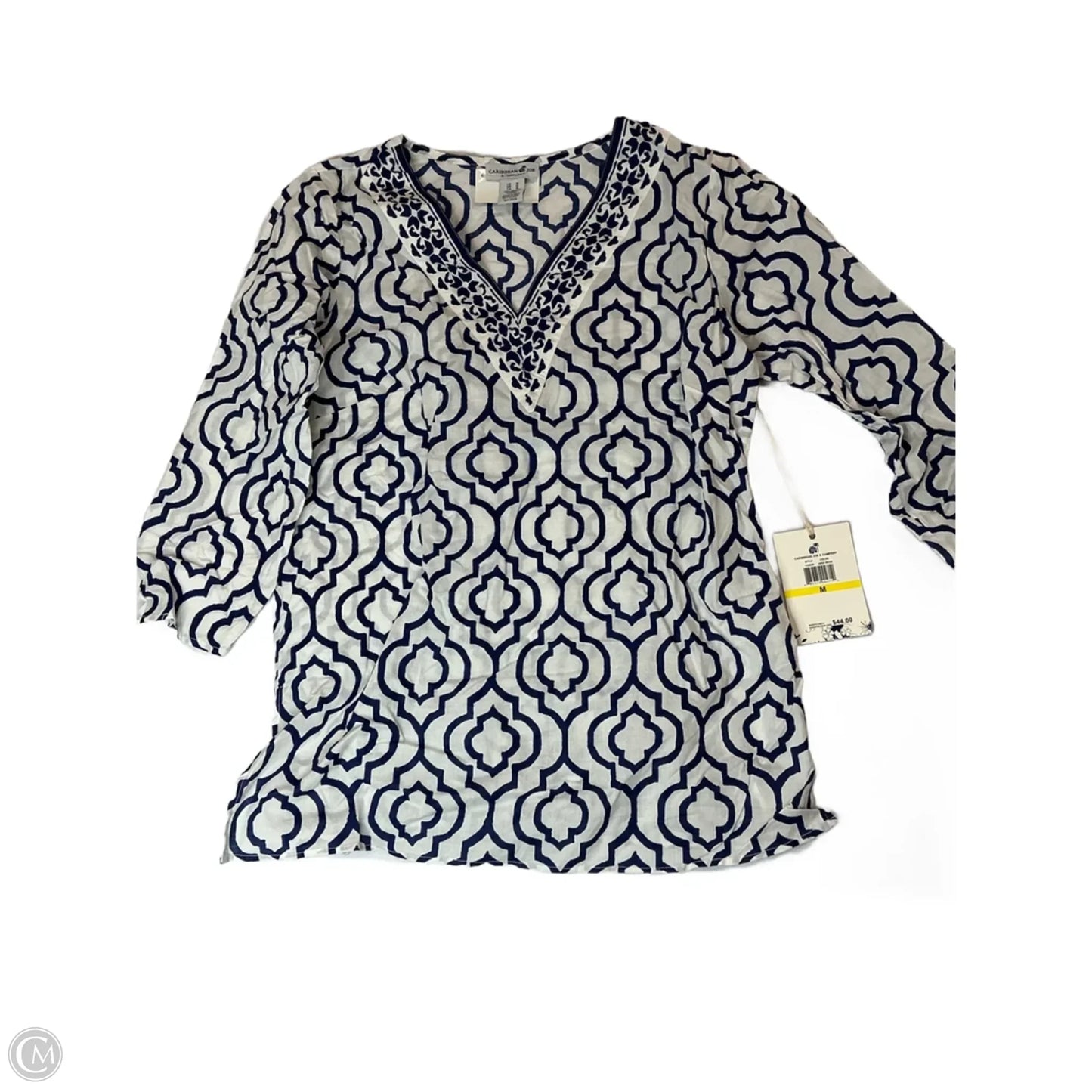 Top Long Sleeve By Caribbean Joe In Blue & White, Size: M