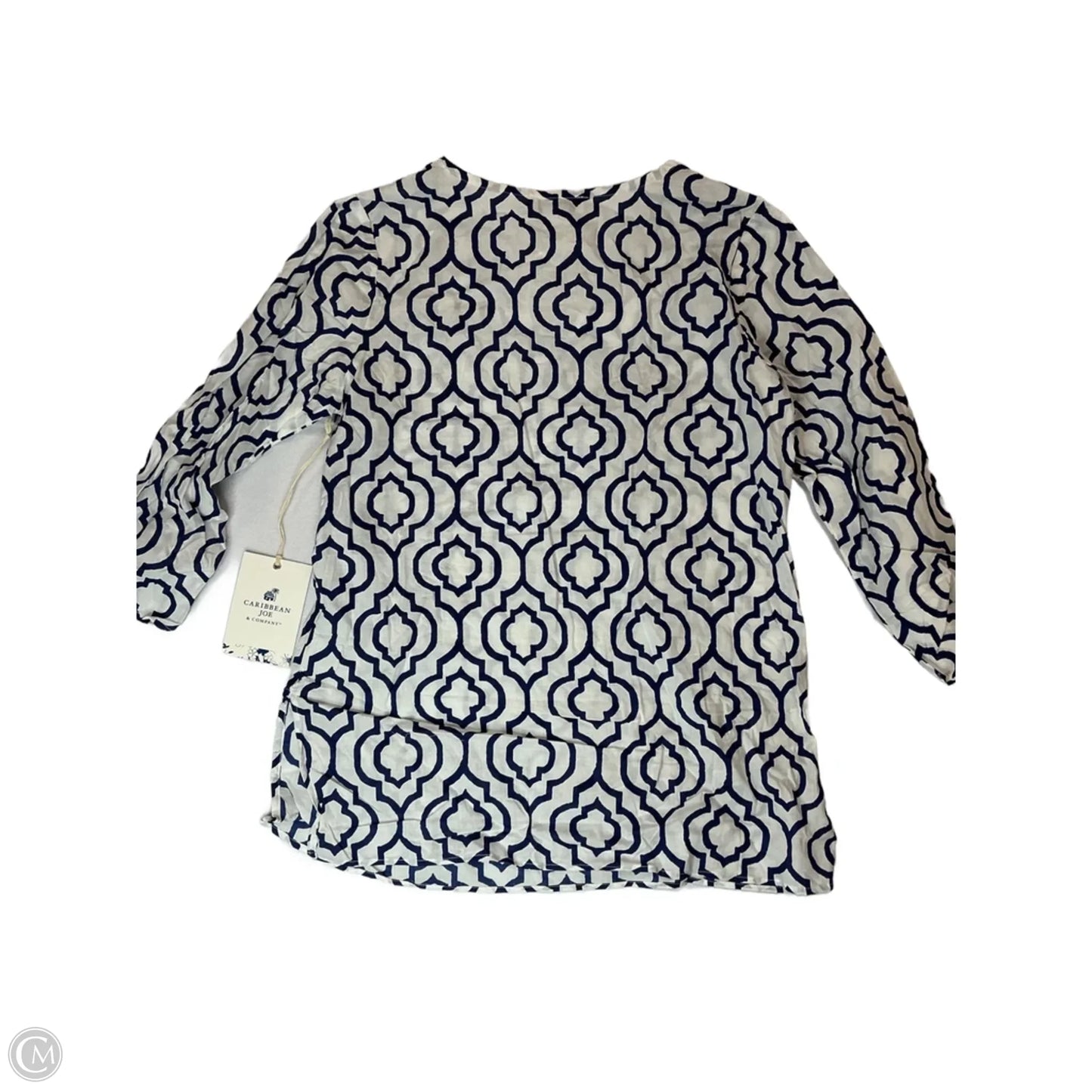 Top Long Sleeve By Caribbean Joe In Blue & White, Size: M