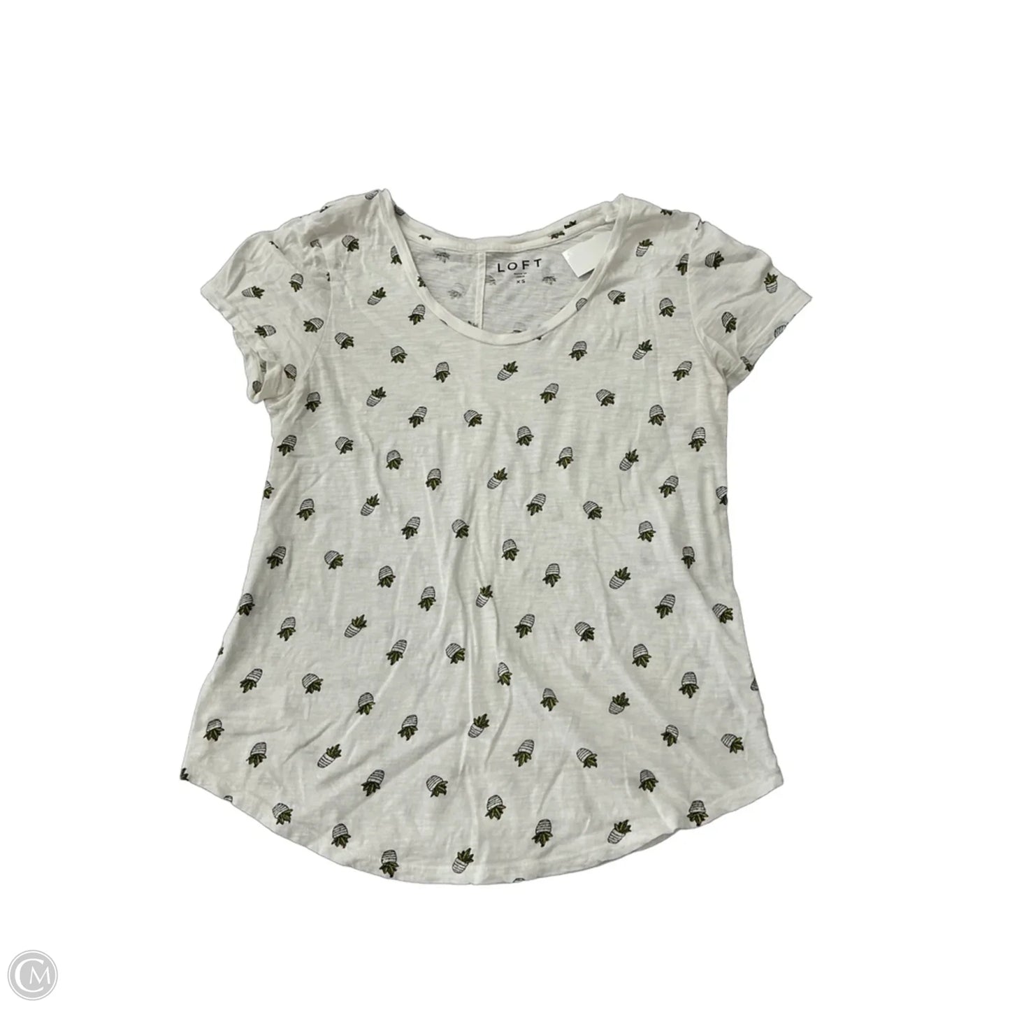Top Short Sleeve By Loft In Cream & Green, Size: Xs