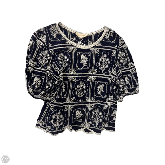 Top Short Sleeve By Solitaire In Blue & Cream, Size: M