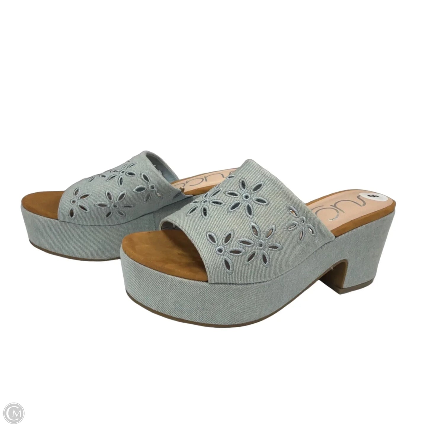 Sandals Heels Block By Sugar In Blue Denim, Size: 8