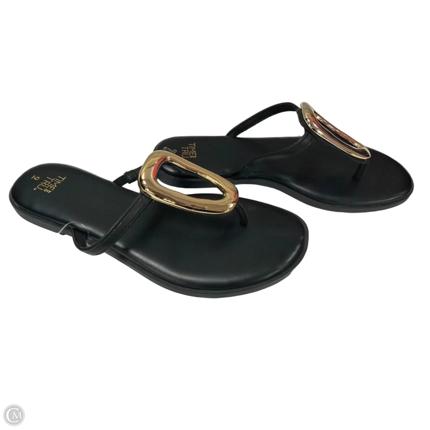 Sandals Flats By Time And Tru In Black & Gold, Size: 9