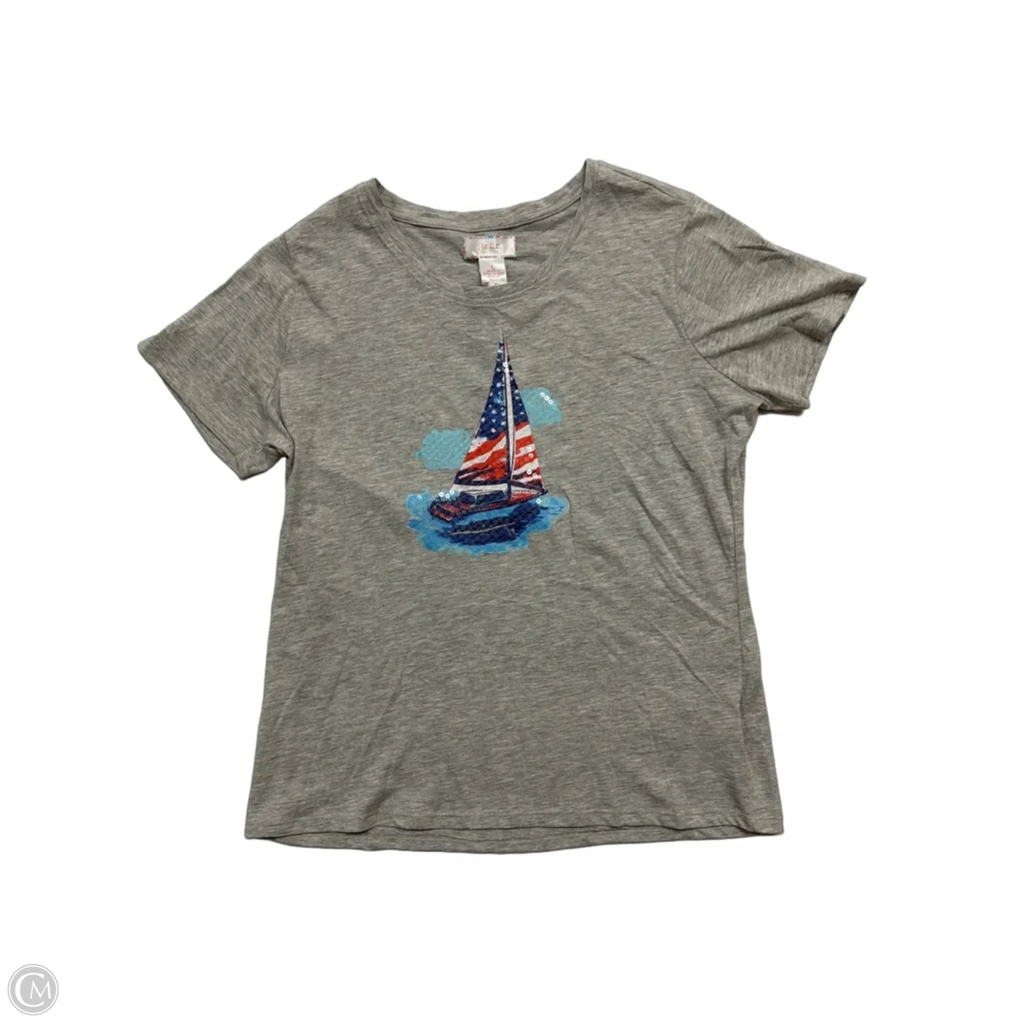 Top Short Sleeve By Stella Parker In Grey, Size: L