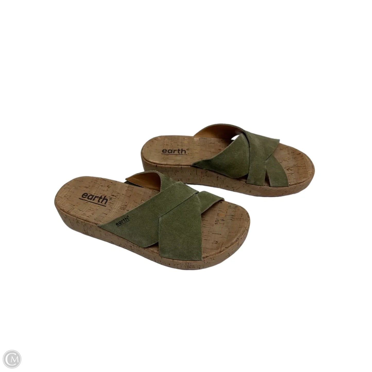 Sandals Flats By Earth In Green & Tan, Size: 10