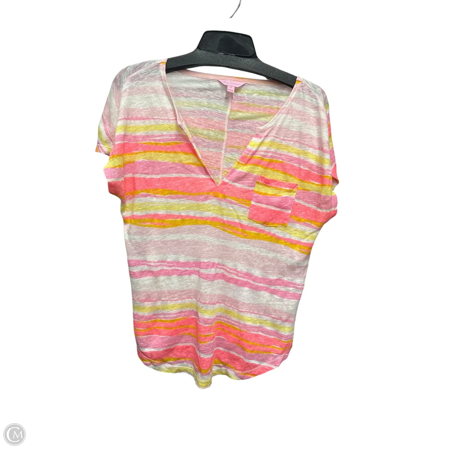 Top Short Sleeve Designer By Lilly Pulitzer In Pink & Yellow, Size: Xs