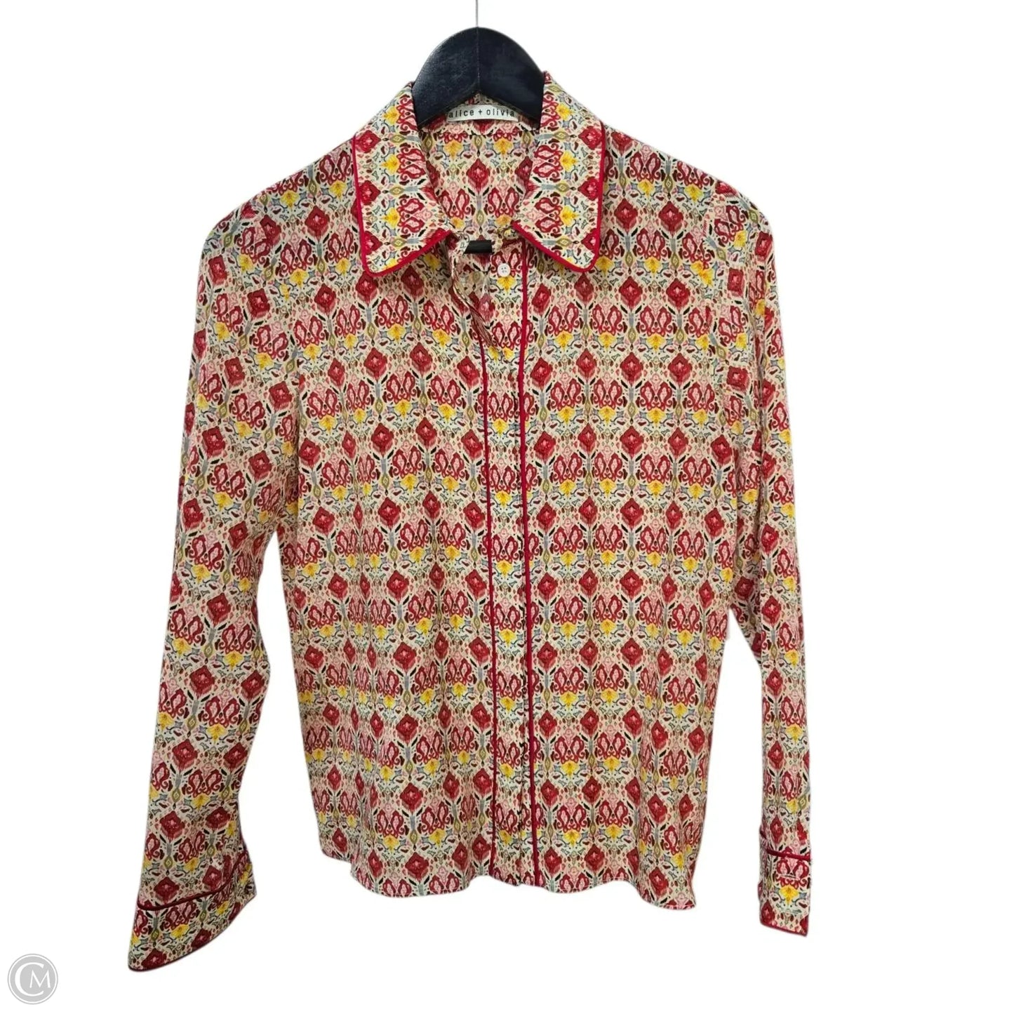 Top Long Sleeve Designer By Alice + Olivia In Red & Yellow, Size: S