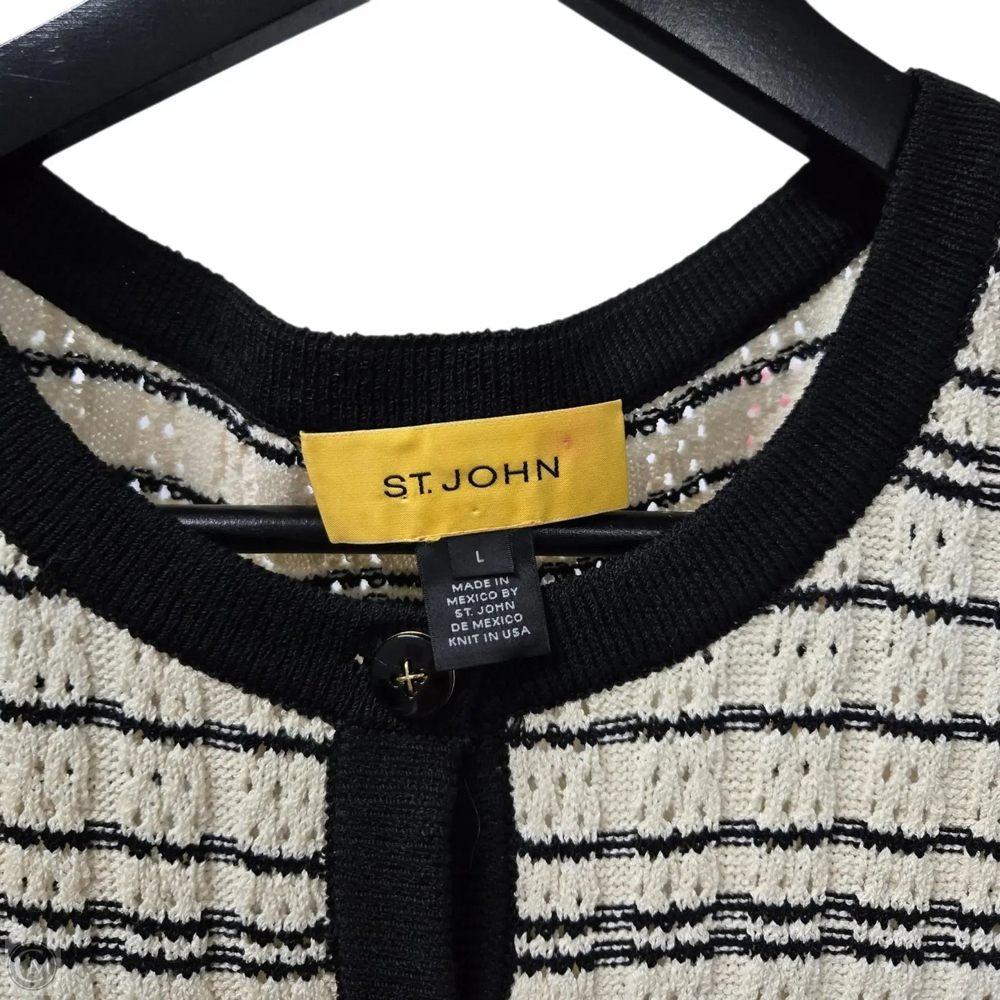 Cardigan Luxury Designer By St John Collection In Black & Cream, Size: L