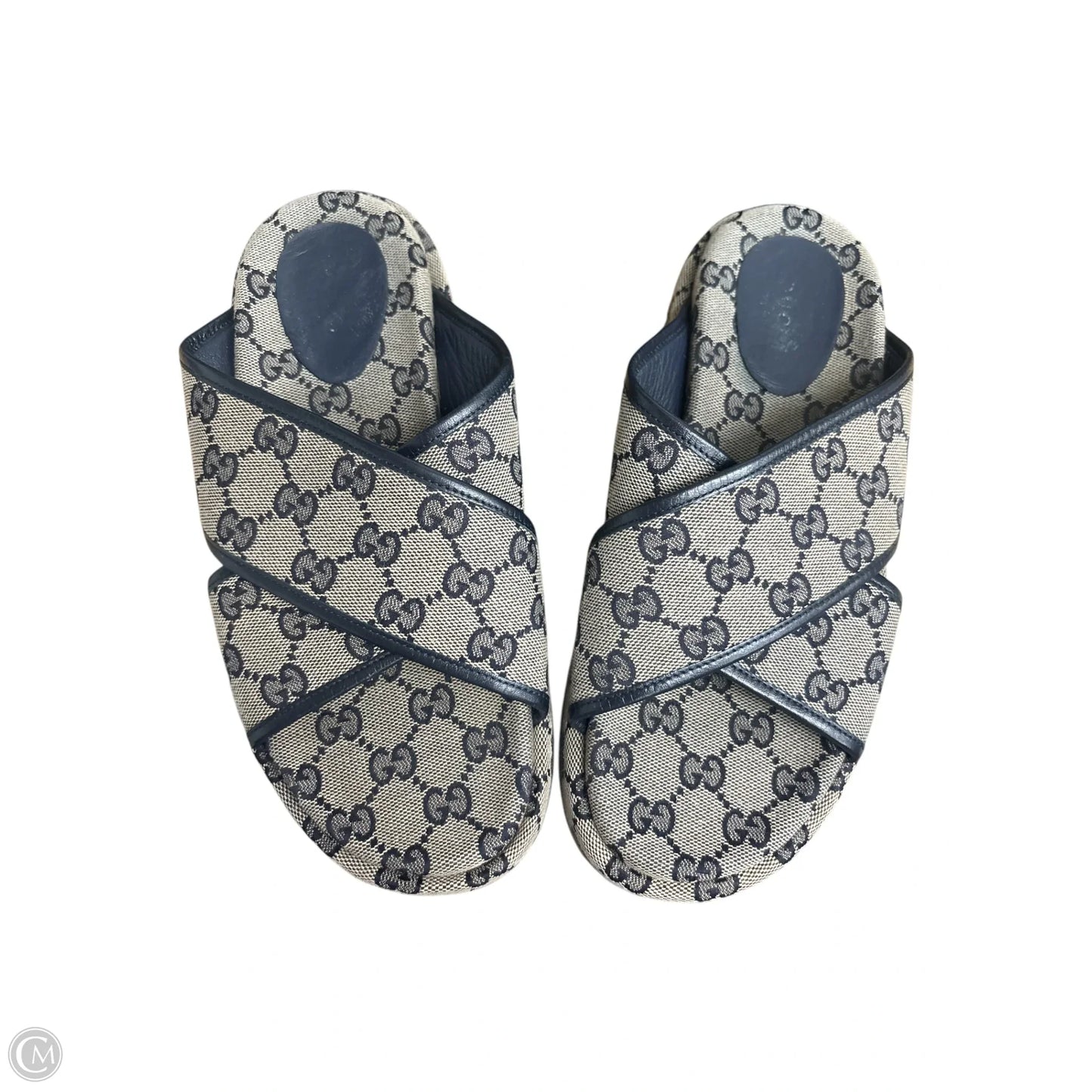 Sandals Luxury Designer By Gucci In Blue GG Monogram Platform Sandal Mules